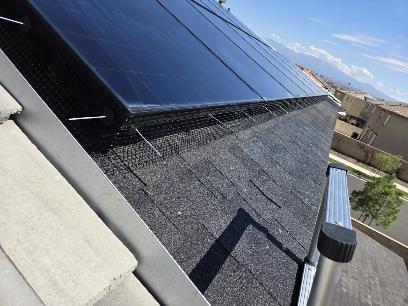 Completed bird proofing around solar panel array